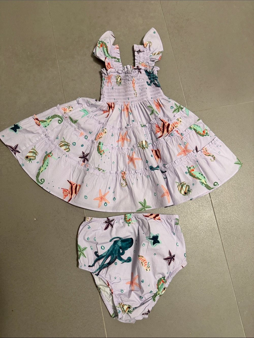 Hill House Lilac Ocean Print Sundress with Bloomer Set